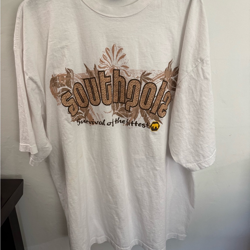 South Pole White Tee with Brown Design